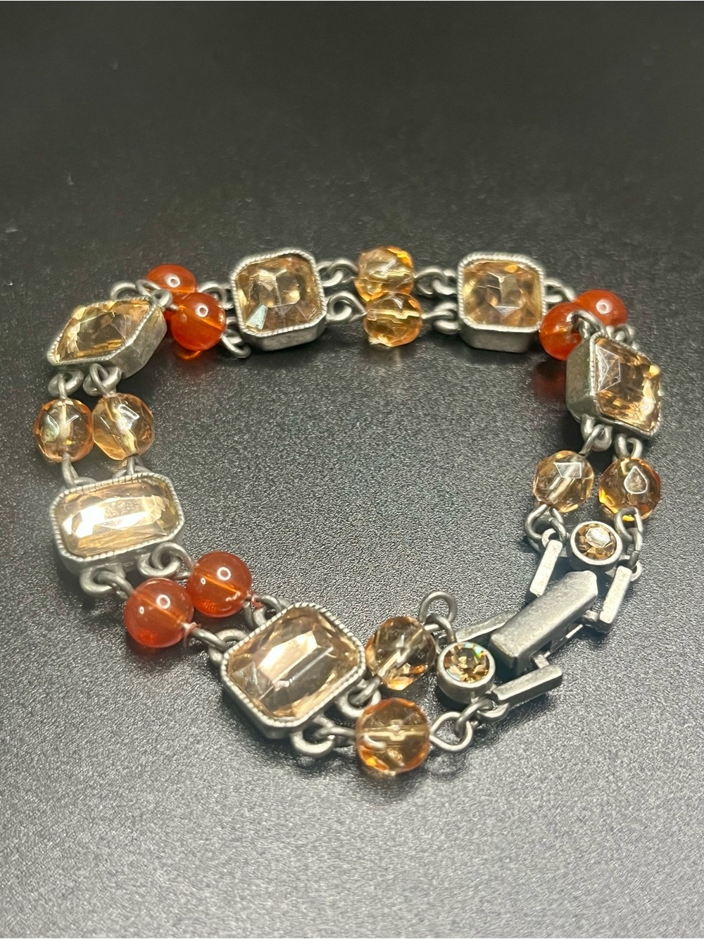 Vintage Avon Champagne Rhinestone Orange Bead Double Strand Bracelet